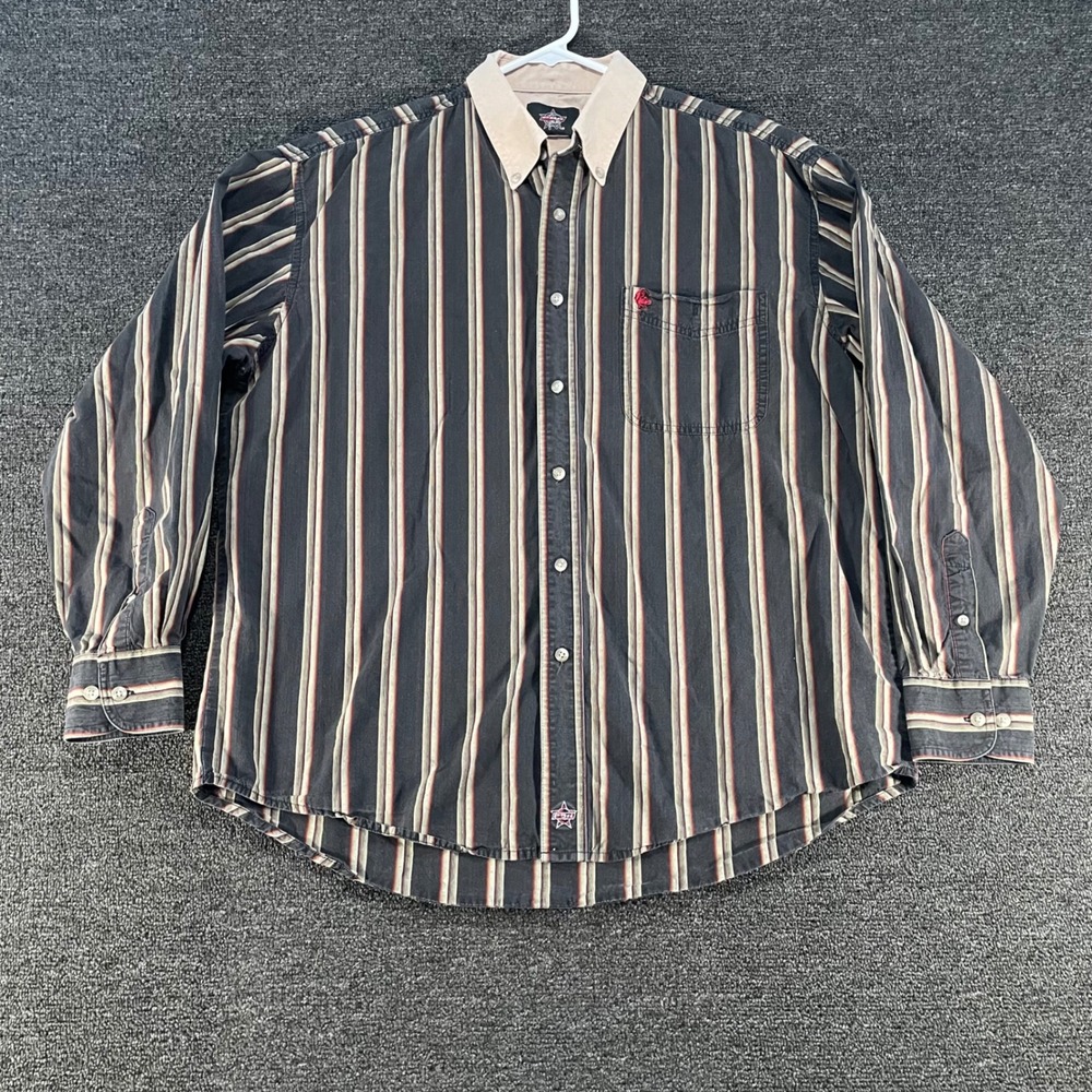 PBR Button Down Shirt Mens XL Black Striped Good Western Corduroy Collar
